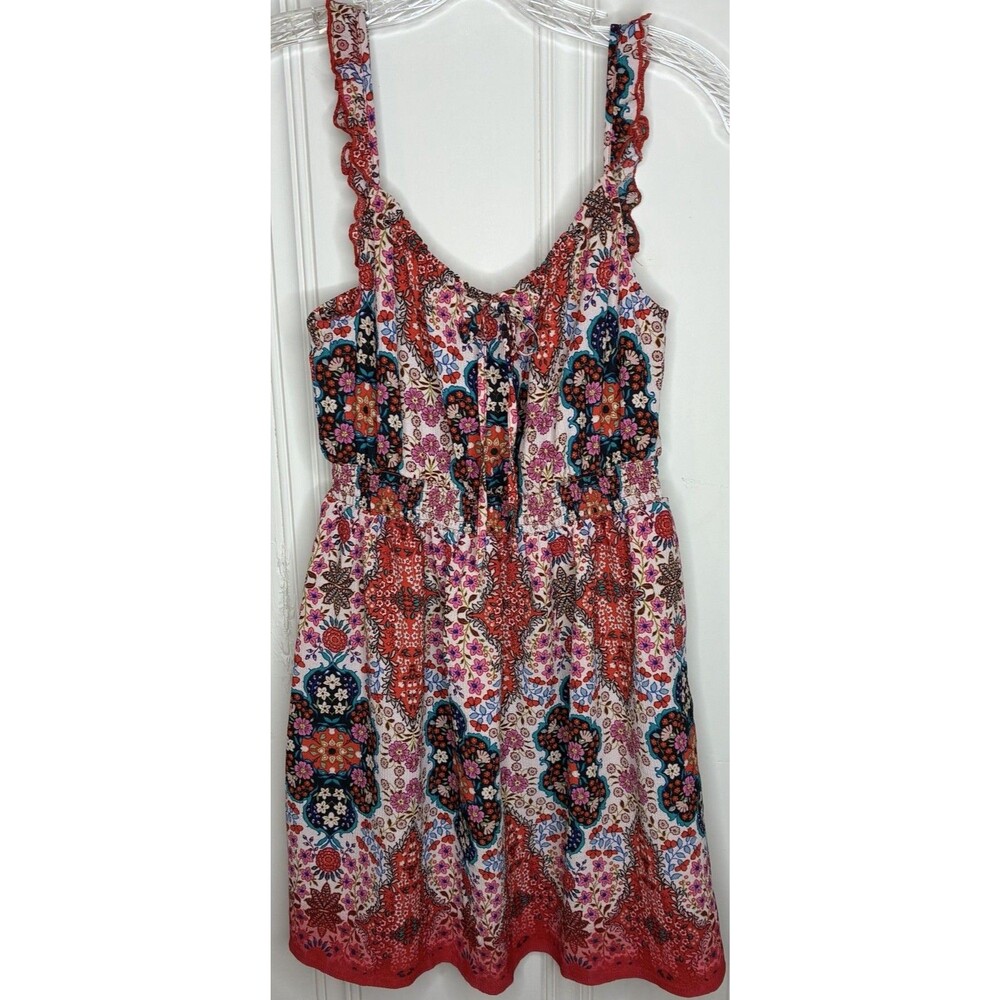 Xtraordinary boho smock‎ waist mini sundress Sz M ruffle straps cottage festival